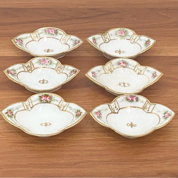 Set of 6 Vintage MORIMURA Nippon Moriage Handpainted Nut Dish Sauce Dip Dishes - Picture 2 of 16